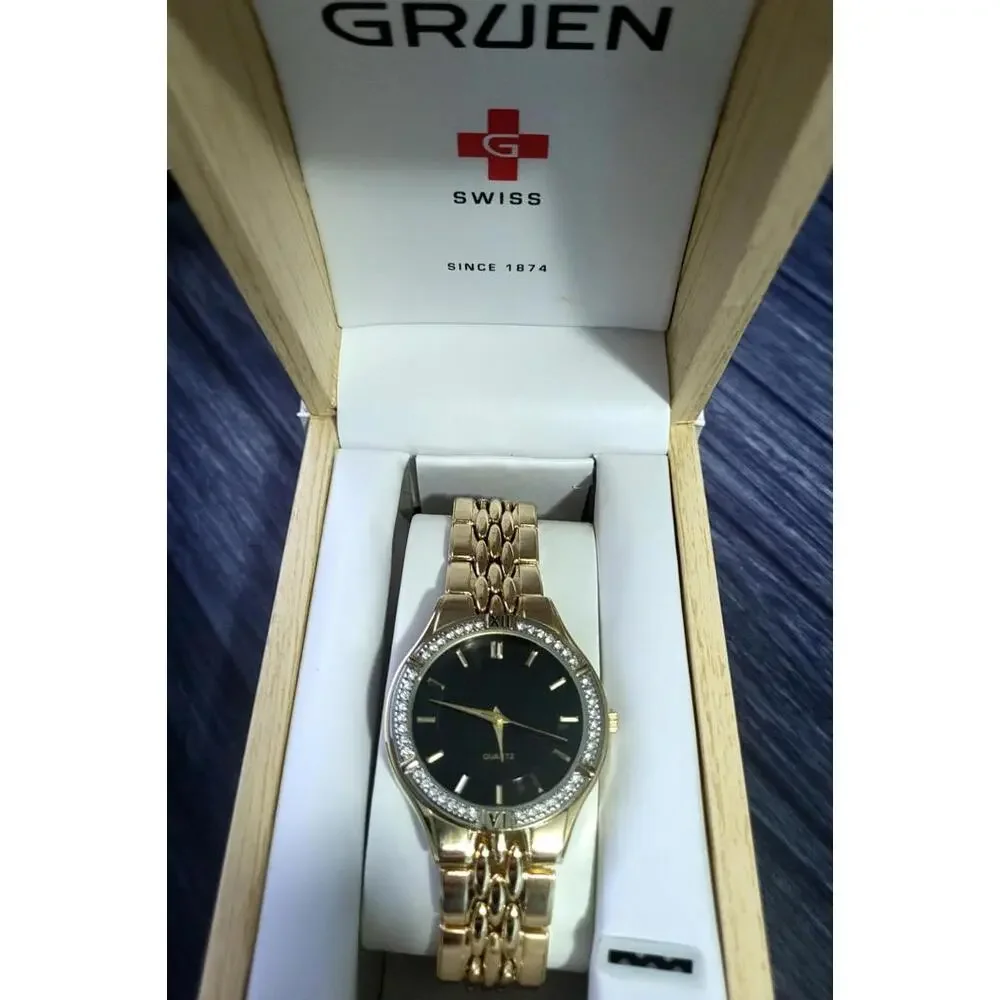 Vintage Gruen‎ Embassy Diamond Bezel Mens Watch New In Box